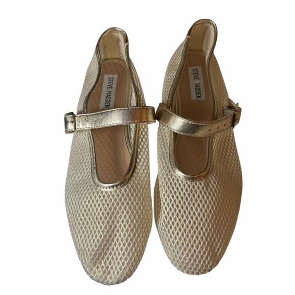 Steve Madden Gold Mesh Dreaming Ballet Flats Shoes Mary Janes Buckle Women 9 - Picture 5 of 7